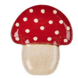 Clayre & Eef Serving Platter Mushroom 23x26 cm Beige Red Ceramic