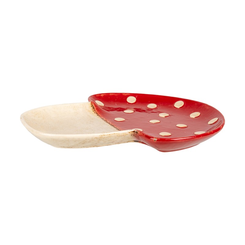 Clayre & Eef Serving Platter Mushroom 23x26 cm Beige Red Ceramic