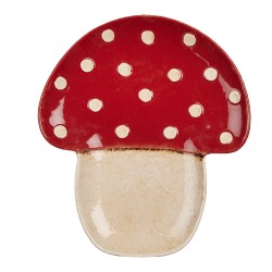 Clayre & Eef Plat de service Champignon 21x22 cm Beige Rouge Céramique