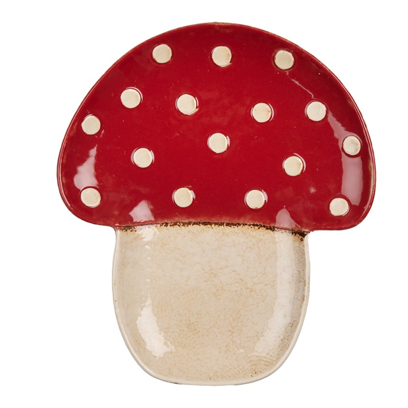 Clayre & Eef Serving Platter Mushroom 21x22 cm Beige Red Ceramic