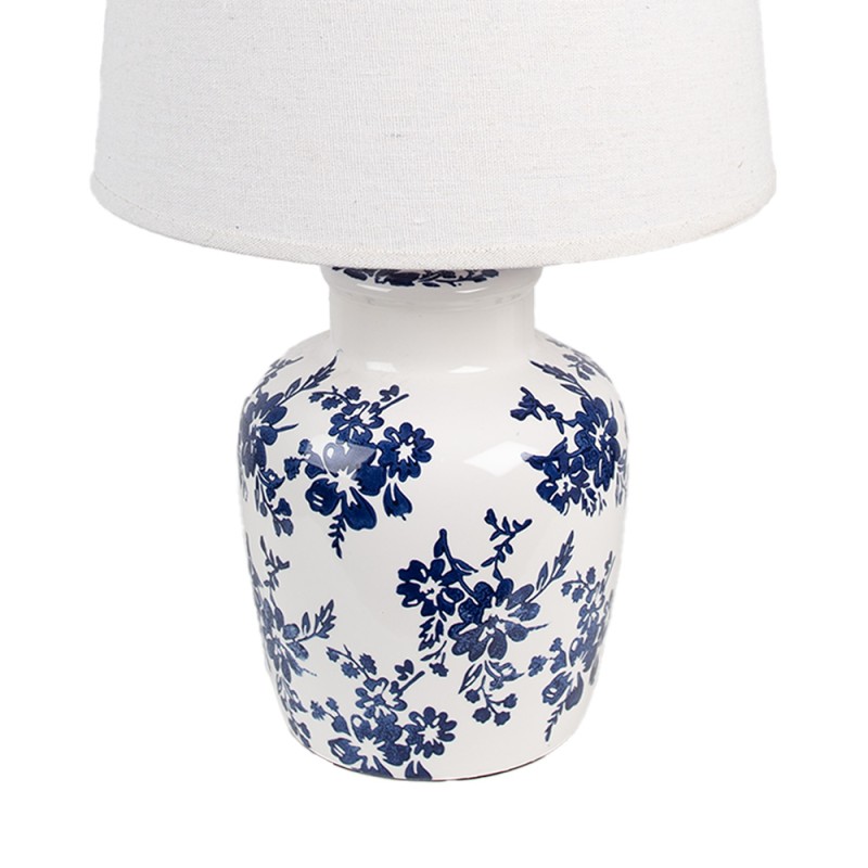 Clayre & Eef Lampe de table Ø 28x44 cm Blanc Bleu Céramique