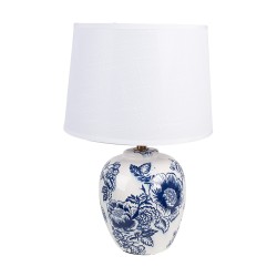 Clayre & Eef Lampe de table Ø 28x42 cm Blanc Bleu Céramique