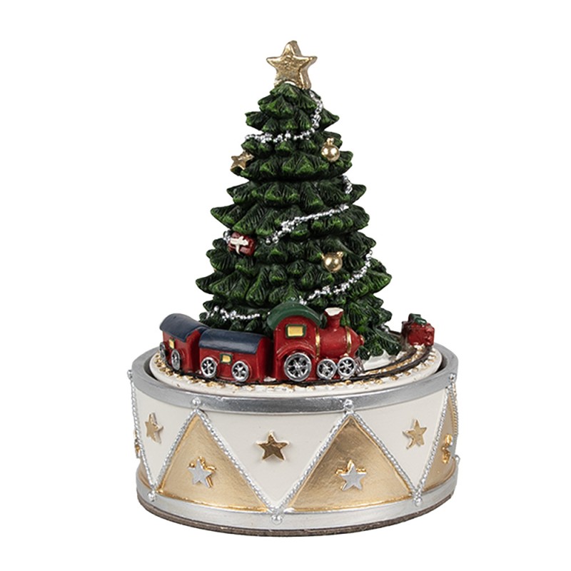 Clayre & Eef Musikbox Weihnachtsbaum Ø 11x15 cm Grün Goldfarbig Kunststoff