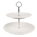 Clayre & Eef 2-Tiered Stand Ø 26x26 cm   White Ceramic