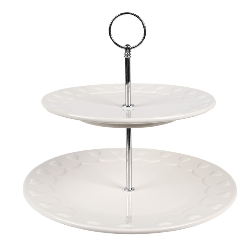 Clayre & Eef 2-Tiered Stand Ø 26x26 cm   White Ceramic