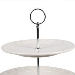 Clayre & Eef 2-Tiered Stand Ø 26x26 cm   White Ceramic