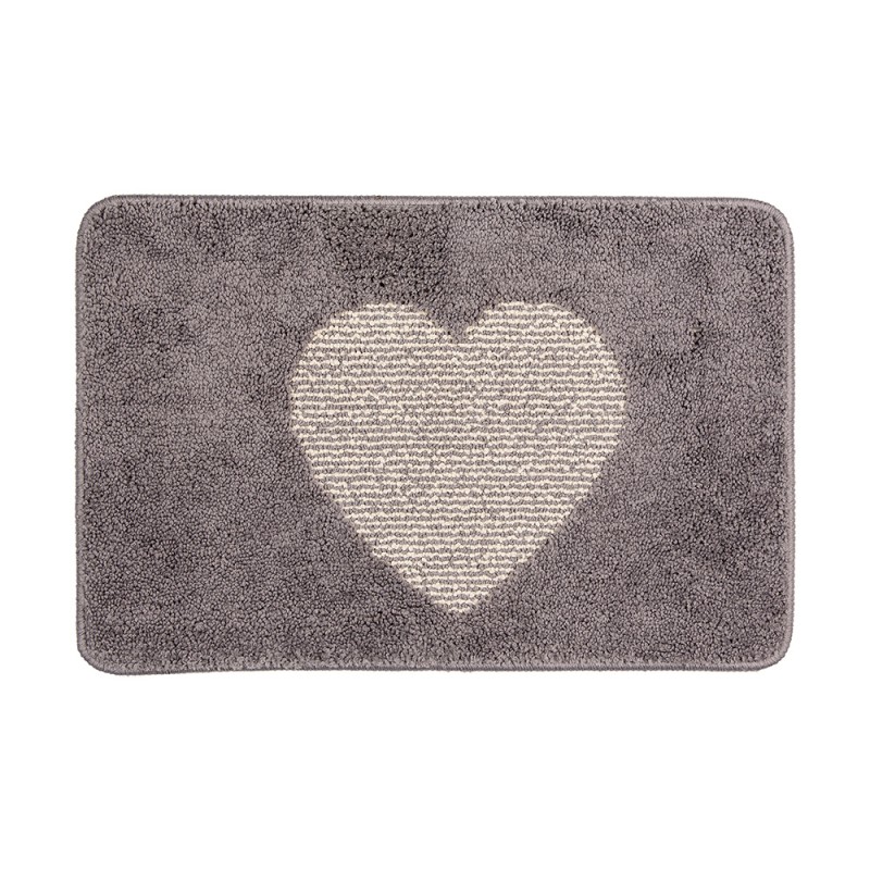 Clayre & Eef Bath Mat 58x38x1 cm Grey Polyester Rectangle Heart