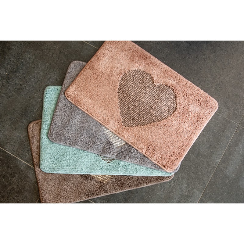 Clayre & Eef Bath Mat 58x38x1 cm Grey Polyester Rectangle Heart