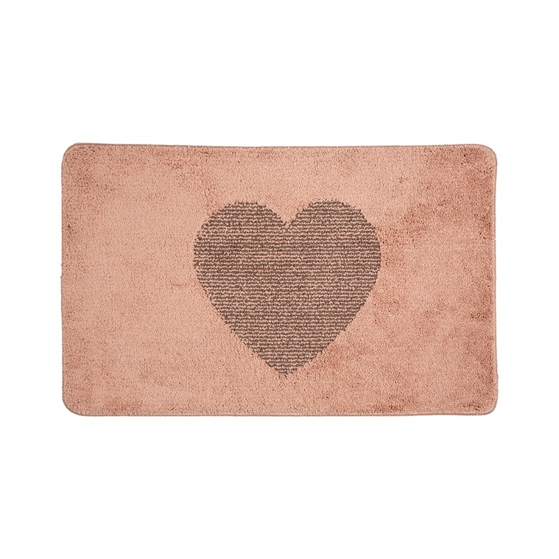 Clayre & Eef Bath Mat 78x48x1 cm Pink Polyester Rectangle Heart