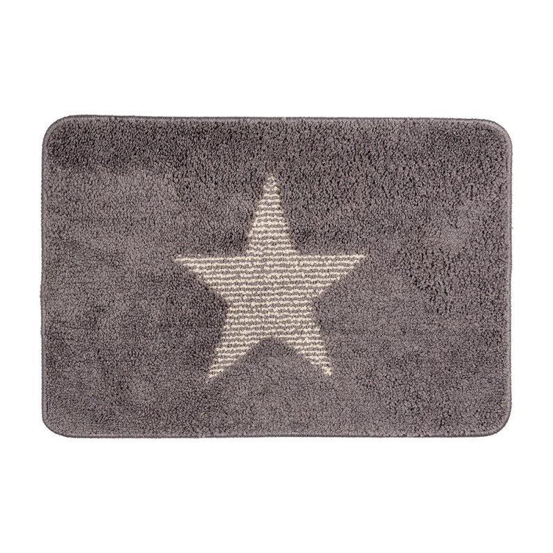 Clayre & Eef Bath Mat 58x38x1 cm Grey Polyester Rectangle Star