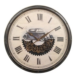 Clayre & Eef Horloge mural Ø 76x8 cm Noir Beige Plastique Verre