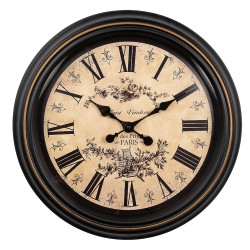 Clayre & Eef Wanduhr Ø 50x5 cm Schwarz Beige Kunststoff Glas