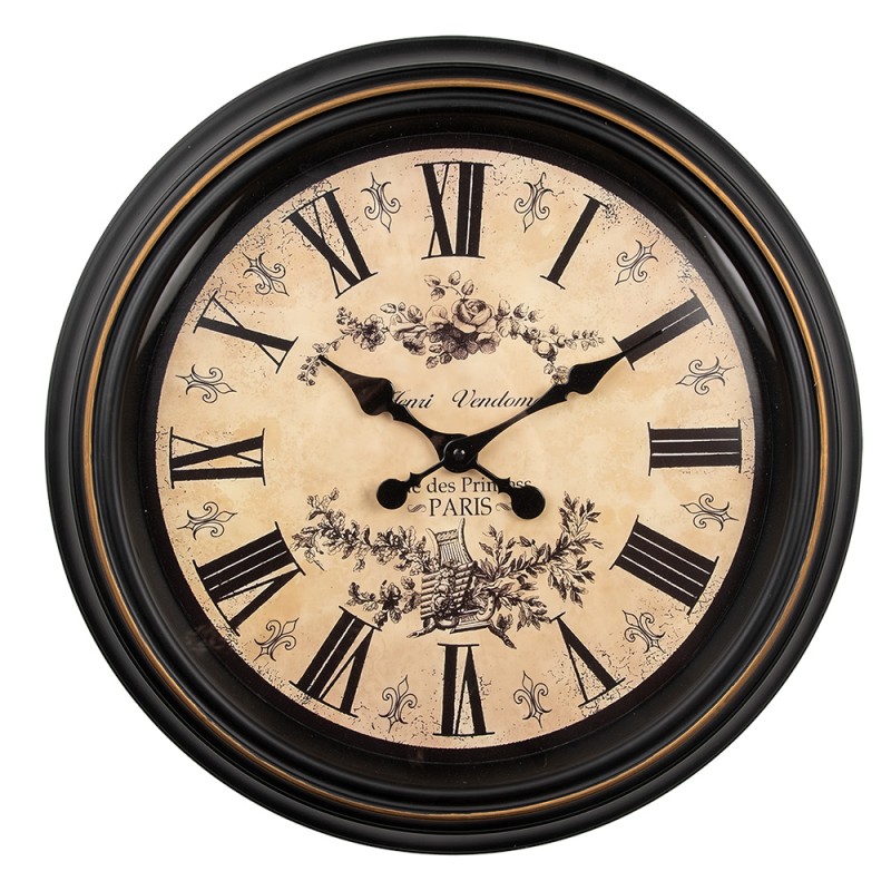 Clayre & Eef Orologio da parete Ø 50x5 cm Nero Beige  Plastica Vetro