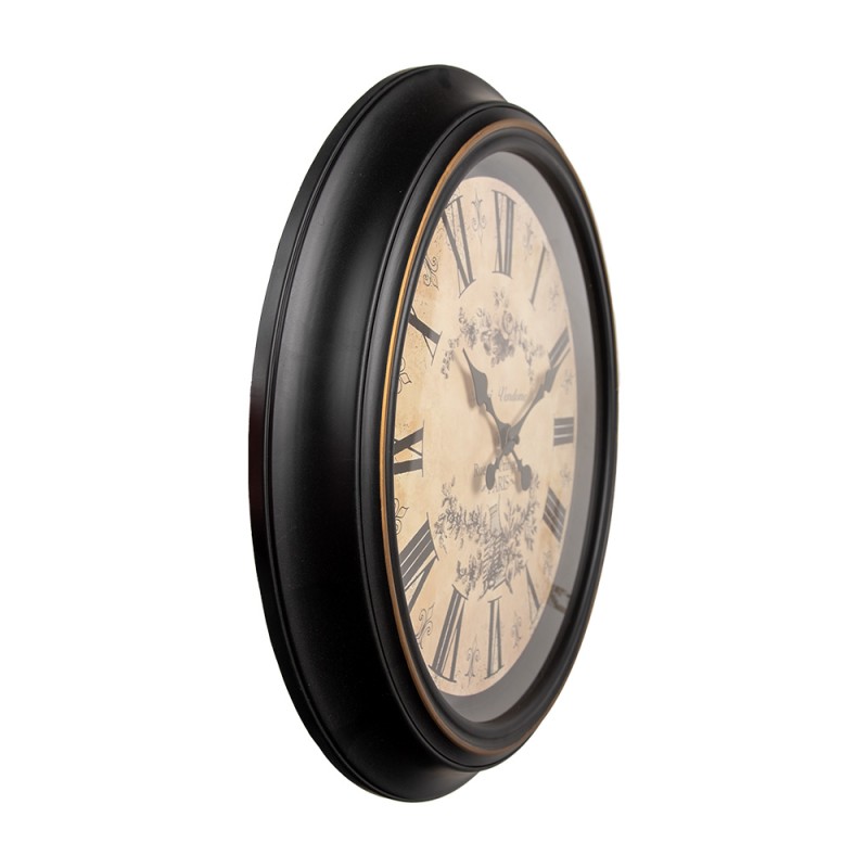 Clayre & Eef Wanduhr Ø 50x5 cm Schwarz Beige Kunststoff Glas