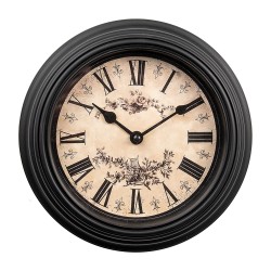 Clayre & Eef Wall Clock Ø 23x4 cm Black Beige Plastic Glass