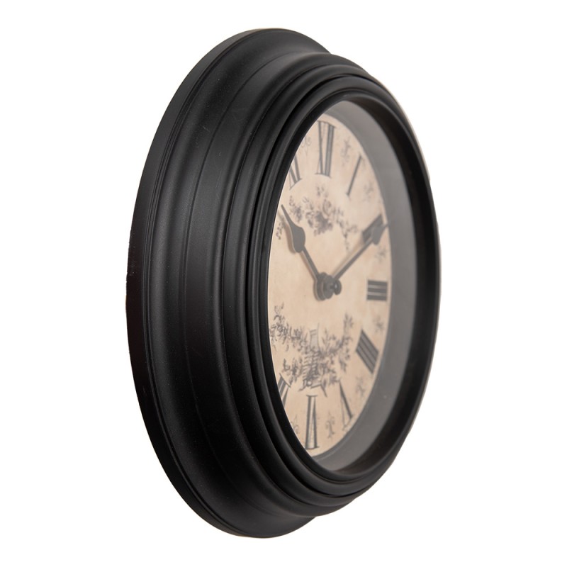 Clayre & Eef Wall Clock Ø 23x4 cm Black Beige Plastic Glass