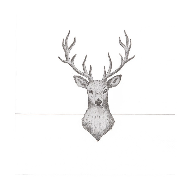 Clayre & Eef Napkins Paper Set of 20 33x33 cm White Deer