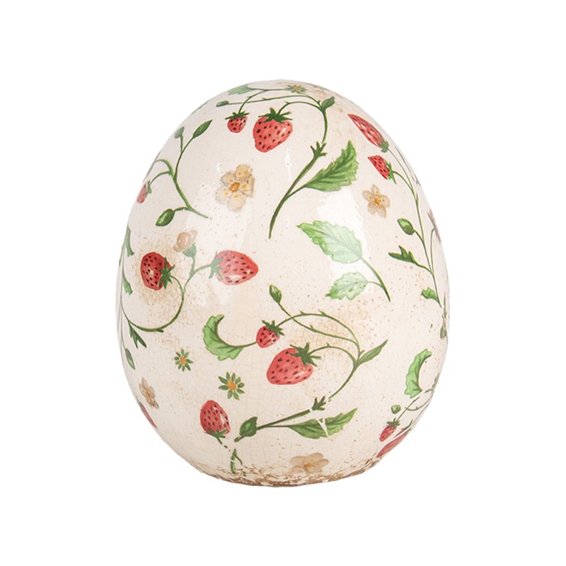 Clayre & Eef Figurine Egg Ø 14x16 cm Beige Red Ceramic Strawberries