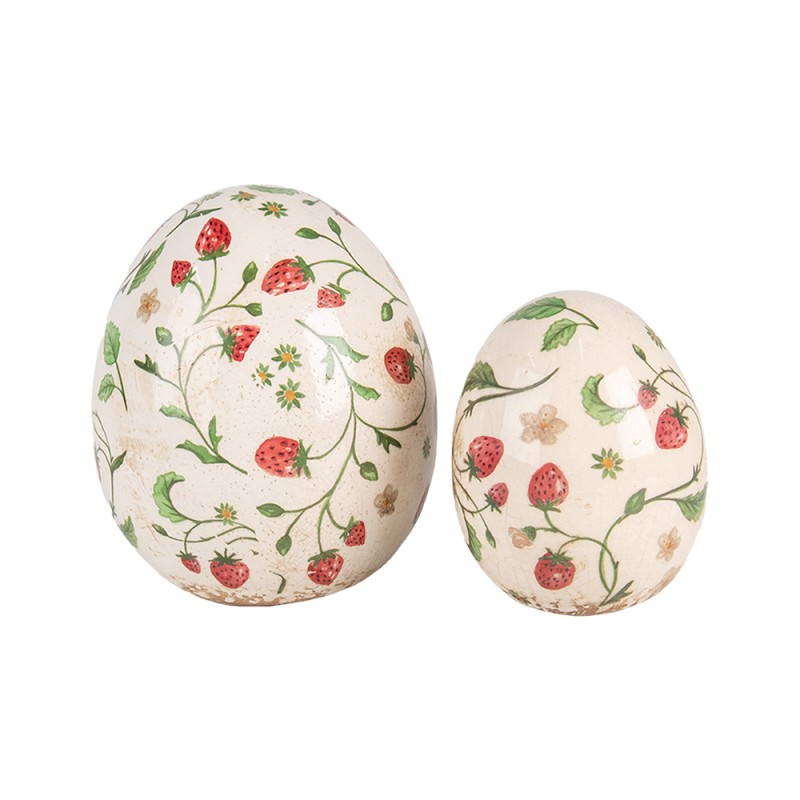 Clayre & Eef Figurine Egg Ø 14x16 cm Beige Red Ceramic Strawberries