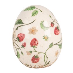 Clayre & Eef Figurine Egg Ø 10x12 cm Beige Red Ceramic Strawberries