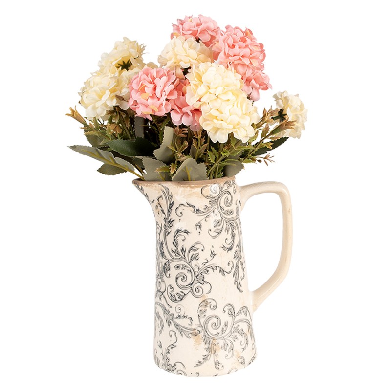 Clayre & Eef Decoratie Kan 16x11x20 cm Beige Grijs Keramiek Bloemen