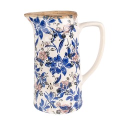 Clayre & Eef Dekorative Kanne 21x14x26 cm Beige Blau Keramik Blumen