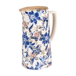 Clayre & Eef Dekorative Kanne 21x14x26 cm Beige Blau Keramik Blumen