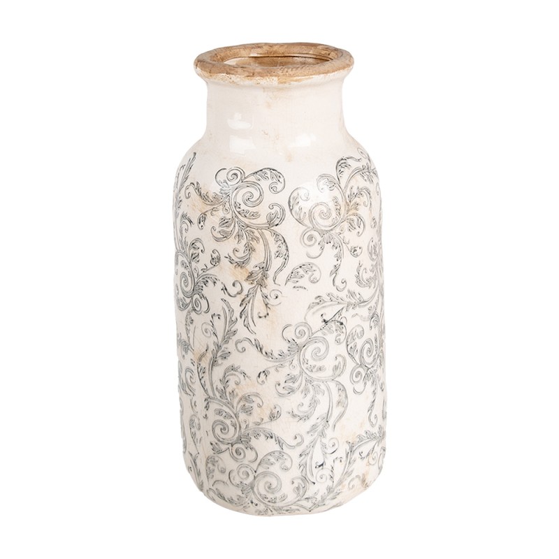 Clayre & Eef Vaso  Ø 15x32 cm Beige Grigio Ceramica Fiori