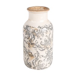 Clayre & Eef Vase Ø 14x26 cm Beige Grau Keramik Blumen