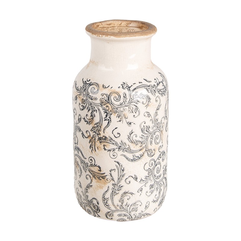 Clayre & Eef Vase Ø 14x26 cm Beige Gris Céramique Fleurs