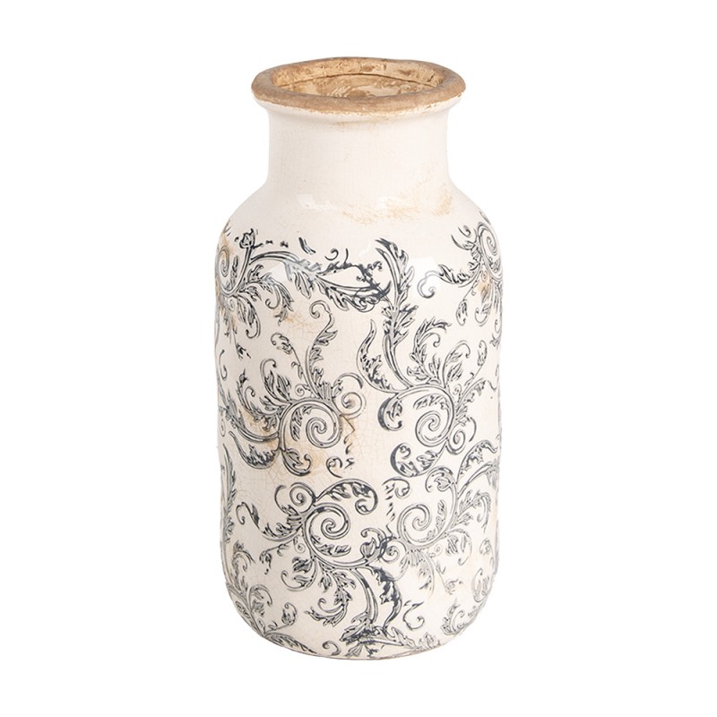 Clayre & Eef Vase Ø 14x26 cm Beige Gris Céramique Fleurs