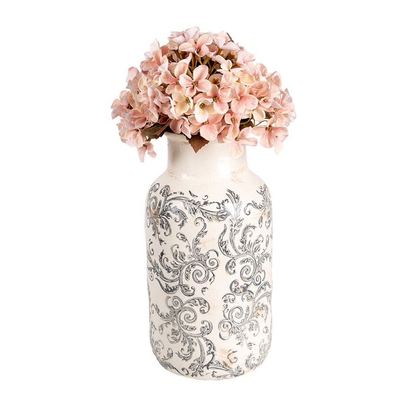 Clayre & Eef Vase Ø 14x26 cm Beige Grau Keramik Blumen