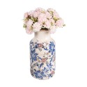 Clayre & Eef Vase Ø 14x26 cm Beige Blue Ceramic Flowers