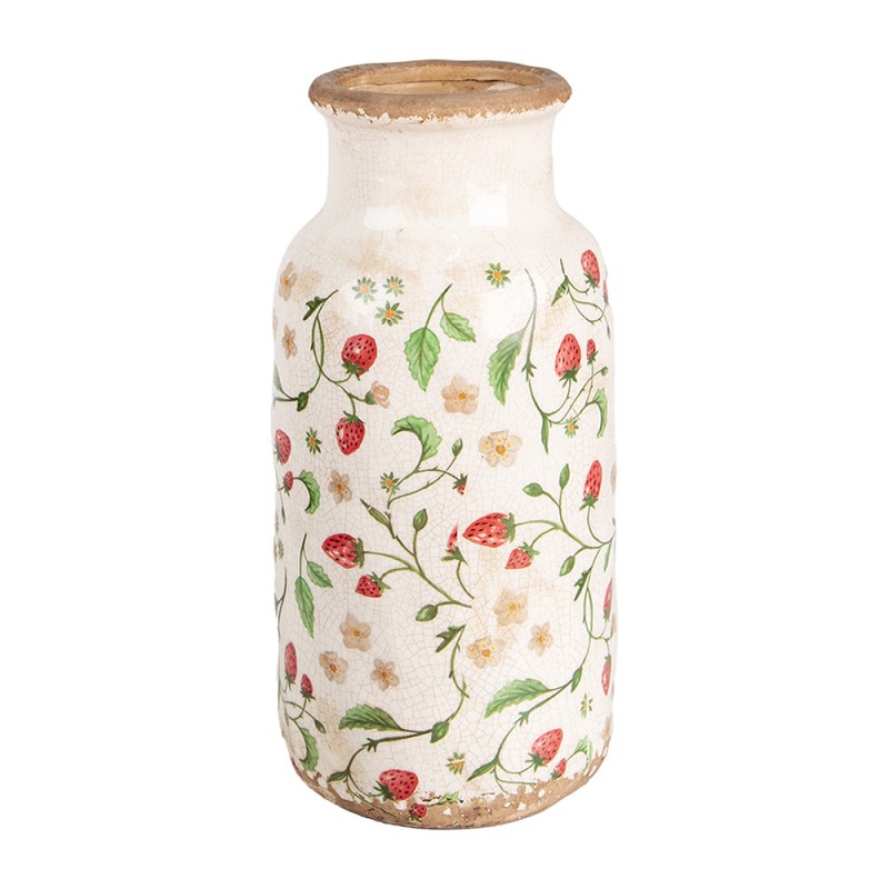 Clayre & Eef Vase Ø 15x32 cm Beige Rouge Céramique Fraises