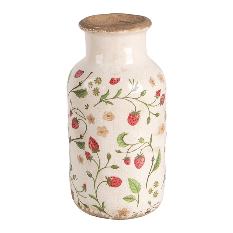 Clayre & Eef Vase Ø 14x26 cm Beige Red Ceramic Strawberries