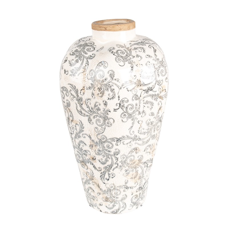 Clayre & Eef Vase Ø 24x40 cm Beige Gris Céramique Fleurs