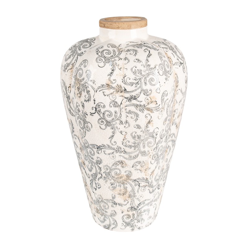 Clayre & Eef Vase Ø 24x40 cm Beige Grau Keramik Blumen