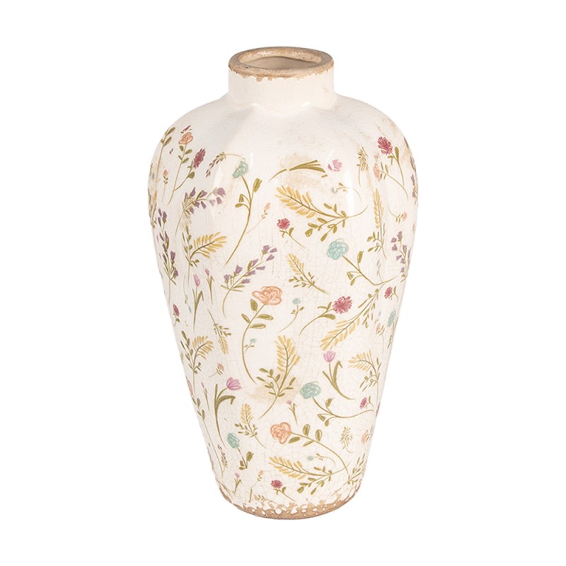 Clayre & Eef Vase Ø 17x30 cm Beige Rose Céramique Fleurs