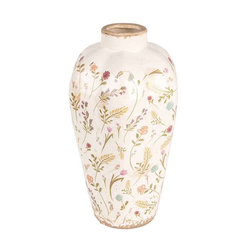 Clayre & Eef Vase Ø 17x30 cm Beige Rosa Keramik Blumen