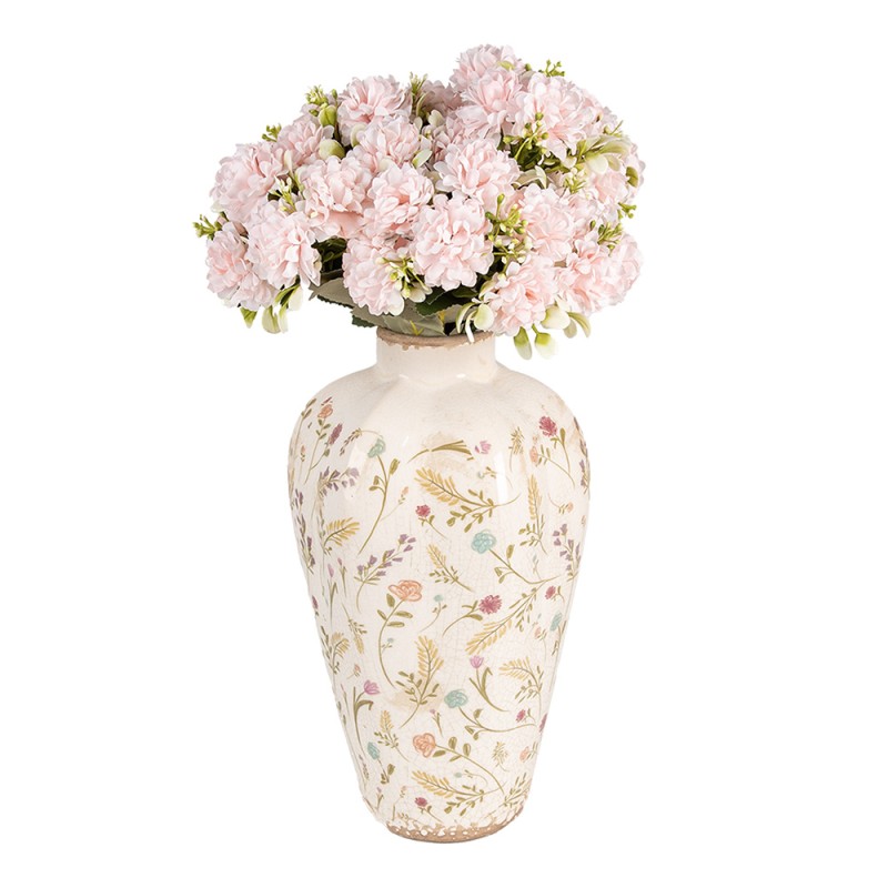 Clayre & Eef Vaas Ø 17x30 cm Beige Roze Keramiek Bloemen