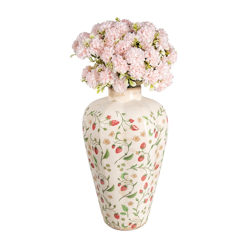 Clayre & Eef Vase Ø 24x40 cm Beige Rot Keramik Erdbeeren