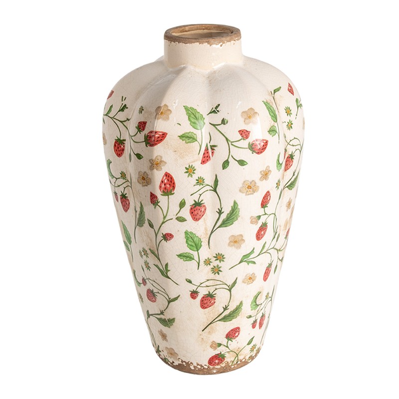 Clayre & Eef Vase Ø 21x35 cm Beige Red Ceramic Strawberries