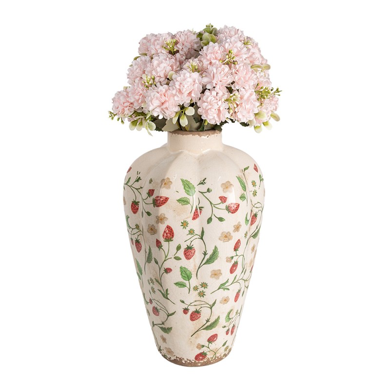 Clayre & Eef Vase Ø 21x35 cm Beige Rot Keramik Erdbeeren