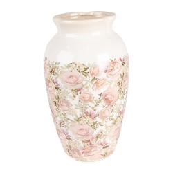 Clayre & Eef Vaas Ø 21x37 cm Beige Roze Keramiek Rozen