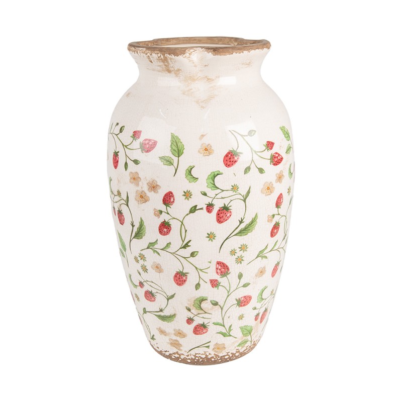 Clayre & Eef Vase Ø 21x37 cm Beige Rouge Céramique Fraises