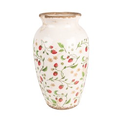 Clayre & Eef Vase Ø 21x37 cm Beige Rot Keramik Erdbeeren