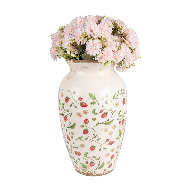 Clayre & Eef Vase Ø 21x37 cm Beige Rot Keramik Erdbeeren