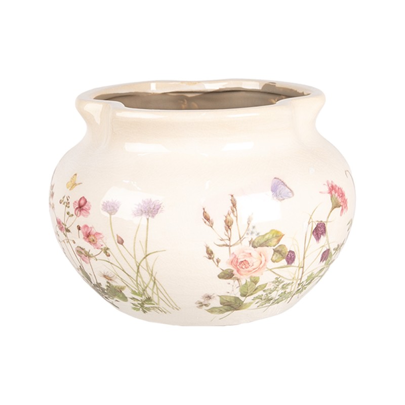 Clayre & Eef Bloempot Ø 20x14 cm Beige Roze Keramiek Rozen