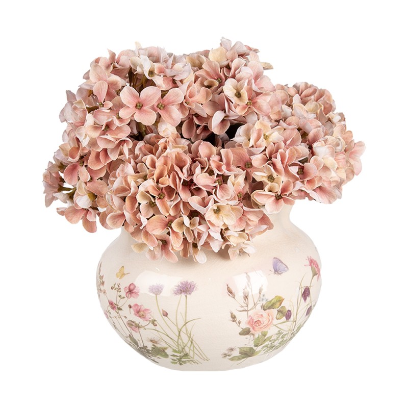 Clayre & Eef Bloempot Ø 20x14 cm Beige Roze Keramiek Rozen