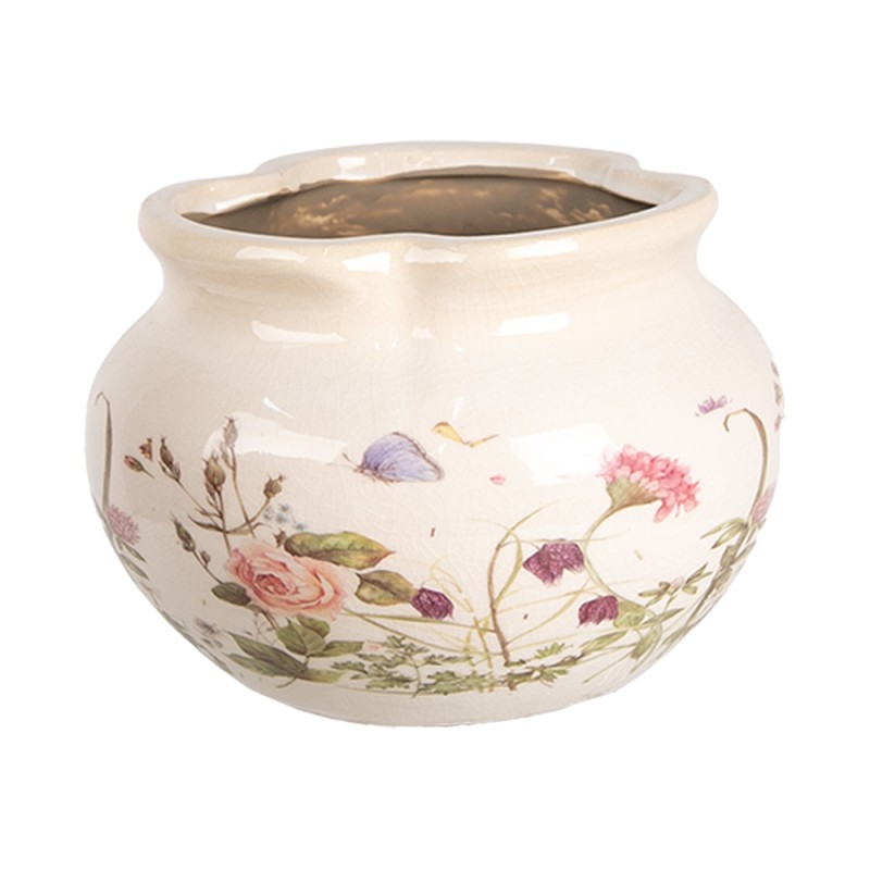 Clayre & Eef Pot de fleurs Ø 17x12 cm Beige Rose Céramique Roses